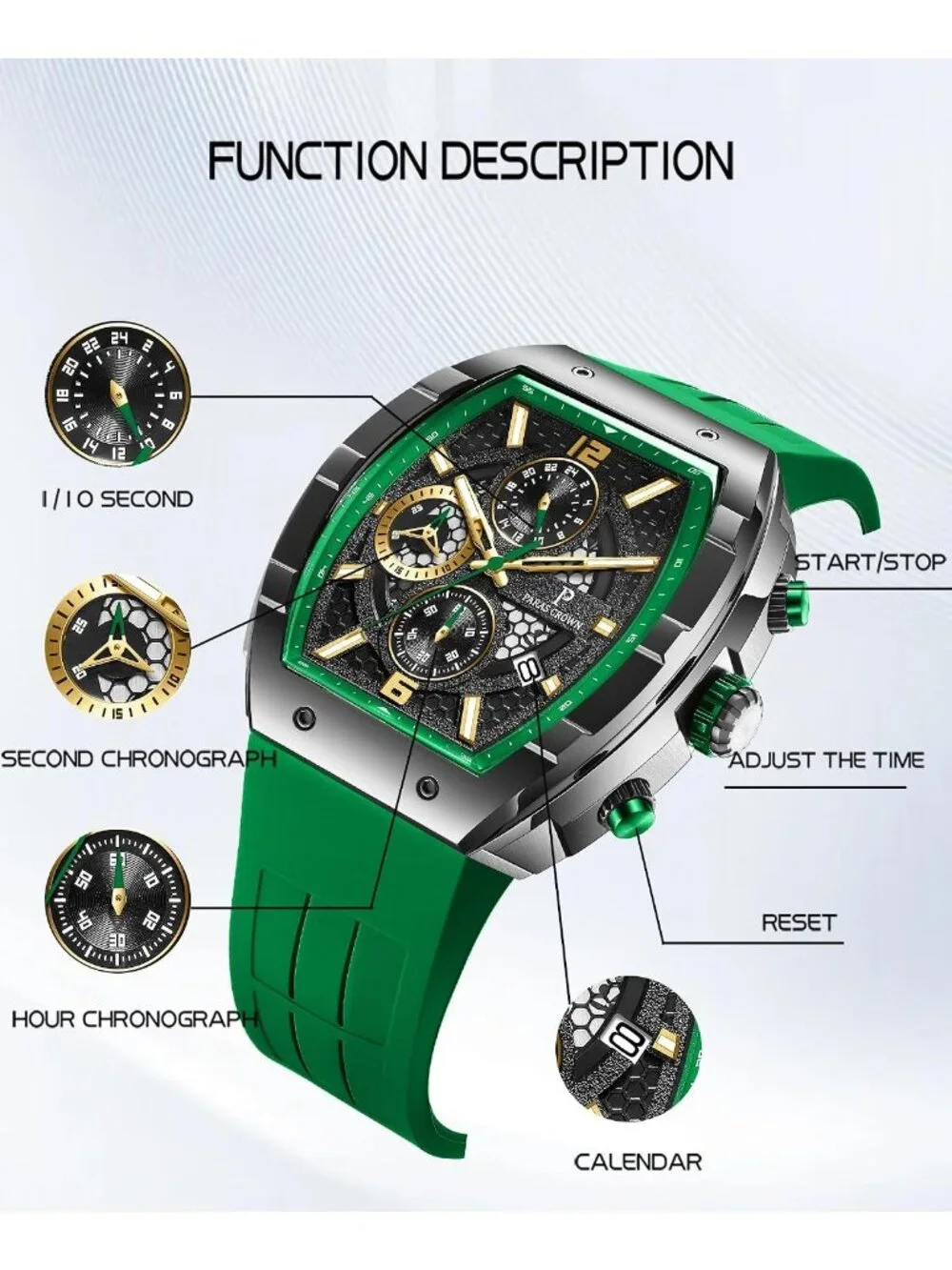 Men's Green Luxury Fashion Analog Waterproof Luminous Quartz Classic Wrist Watch